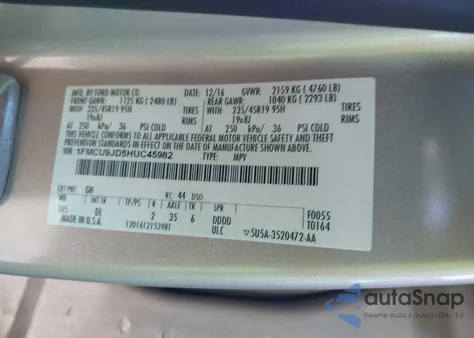 2017 Ford Escape Titanium из США, поврежденный, VIN 1FMCU9JD5HUC45982